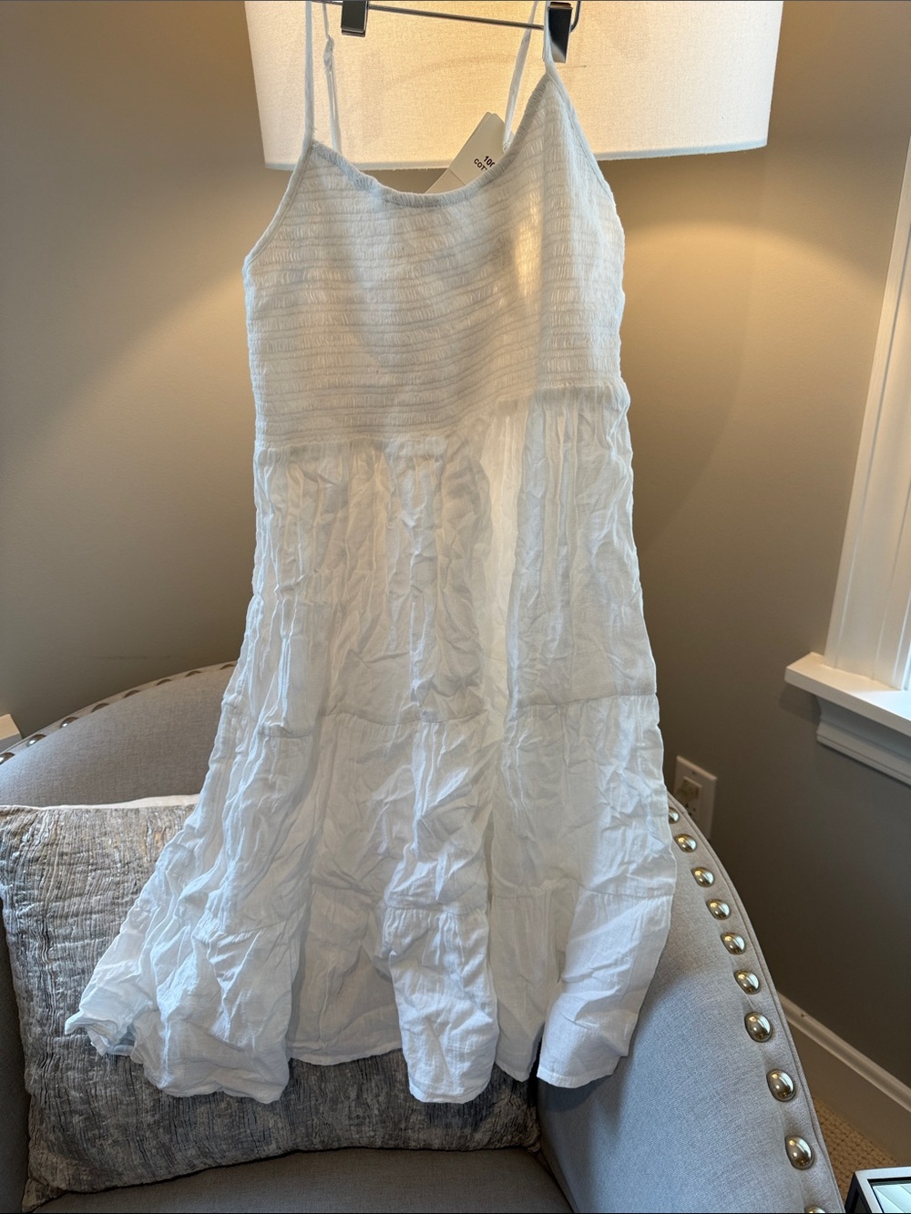 NWT Caledonia Girls' White Beach coverup with Spaghetti Straps, elastic bodice